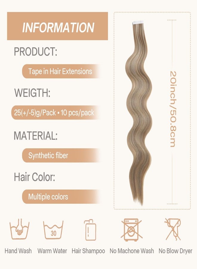 Yongyi 10 Pcs Invisible Tape in Hair Extensions, 20Inch Blonde Tape in Hair Extensions Synthetic, Curly Wavy Hair for Party, Music Festival, Daily Use(Beige Blonde) - Image 4